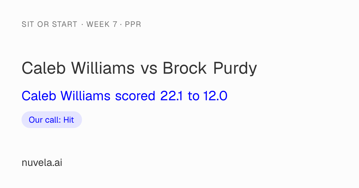 Week 7: Brock Purdy or Caleb Williams? Start Caleb Williams