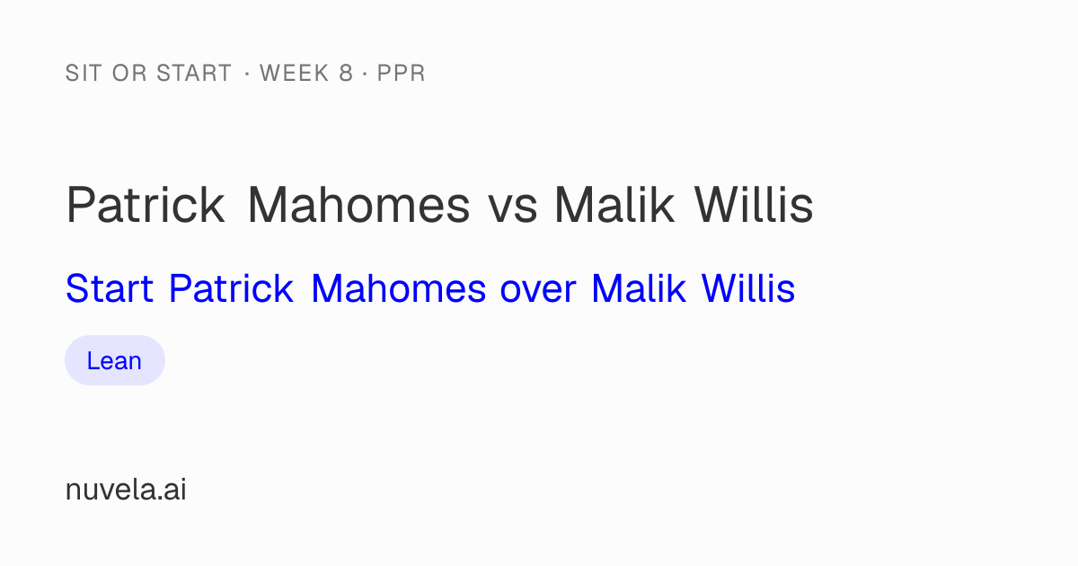 Week 8: Malik Willis or Patrick Mahomes?